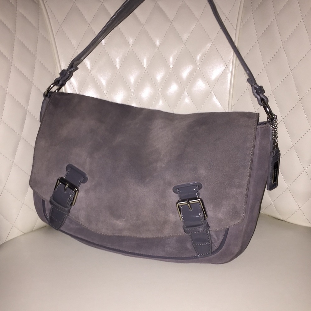 Cole Haan Gray Suede Hobo Patent Leather Trim